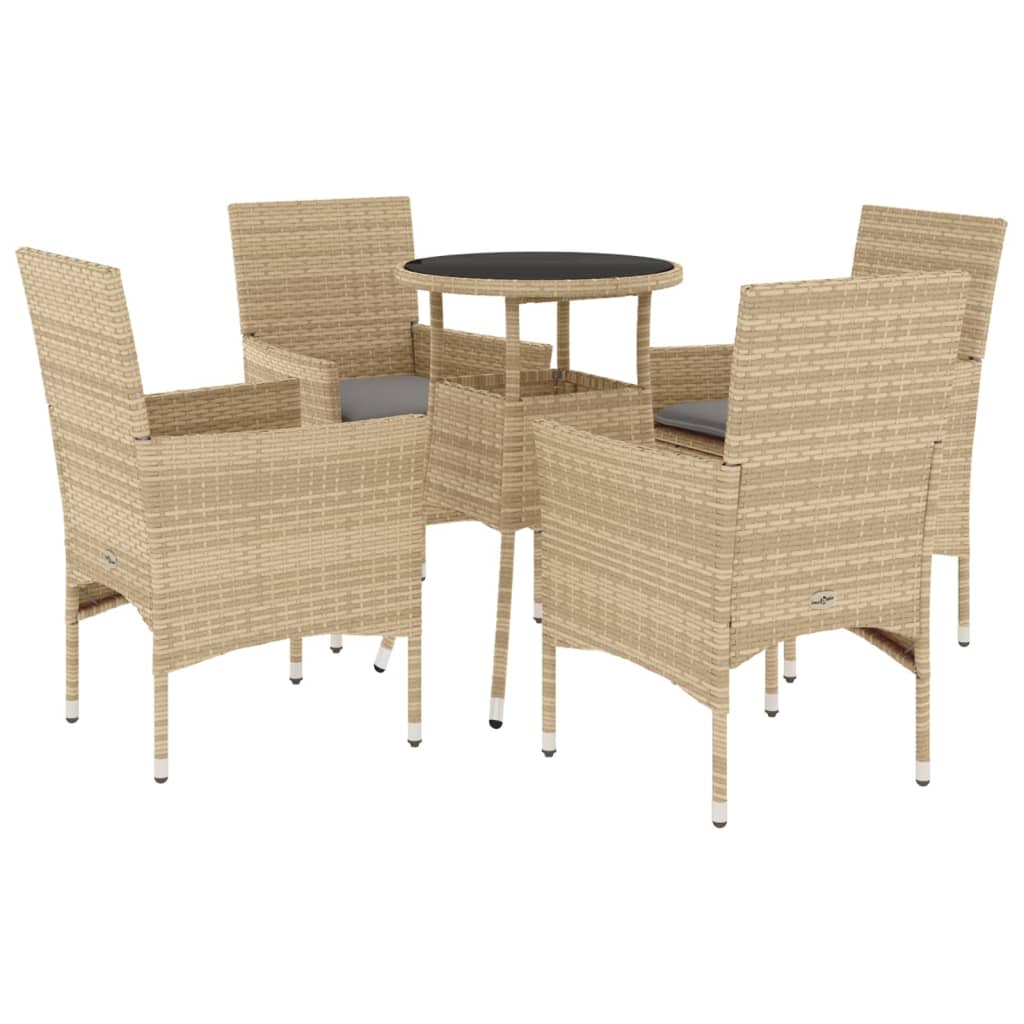 5-delige Tuinset met kussens poly rattan en glas beige is nu te koop bij PeponiXL, paradijselijk wonen!