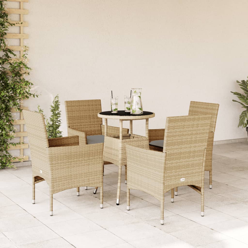 5-delige Tuinset met kussens poly rattan en glas beige is nu te koop bij PeponiXL, paradijselijk wonen!