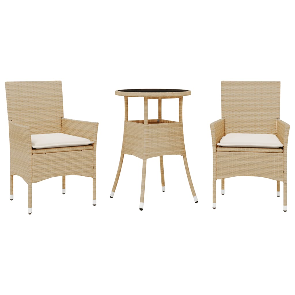 3-delige Tuinset met kussens poly rattan en glas beige is nu te koop bij PeponiXL, paradijselijk wonen!