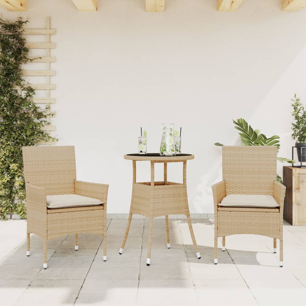 3-delige Tuinset met kussens poly rattan en glas beige is nu te koop bij PeponiXL, paradijselijk wonen!