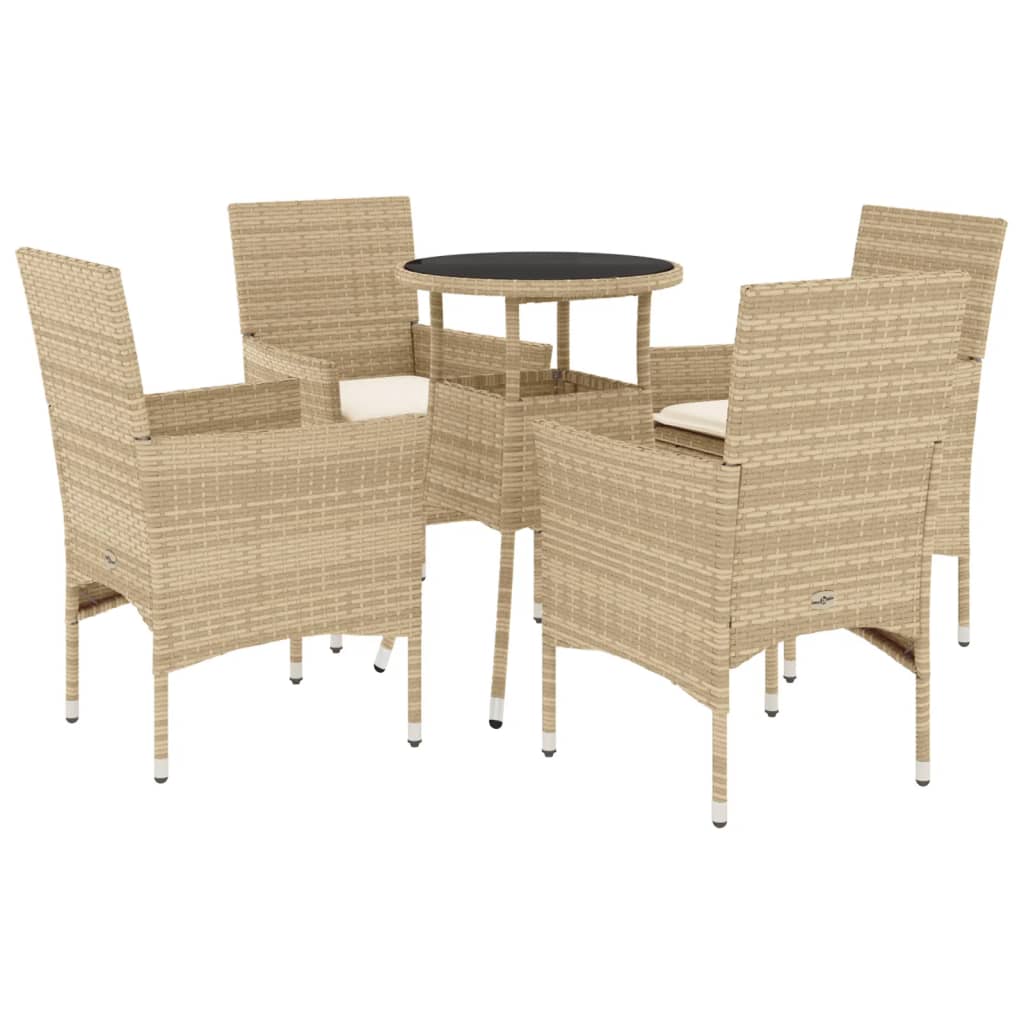 5-delige Tuinset met kussens poly rattan en glas beige is nu te koop bij PeponiXL, paradijselijk wonen!