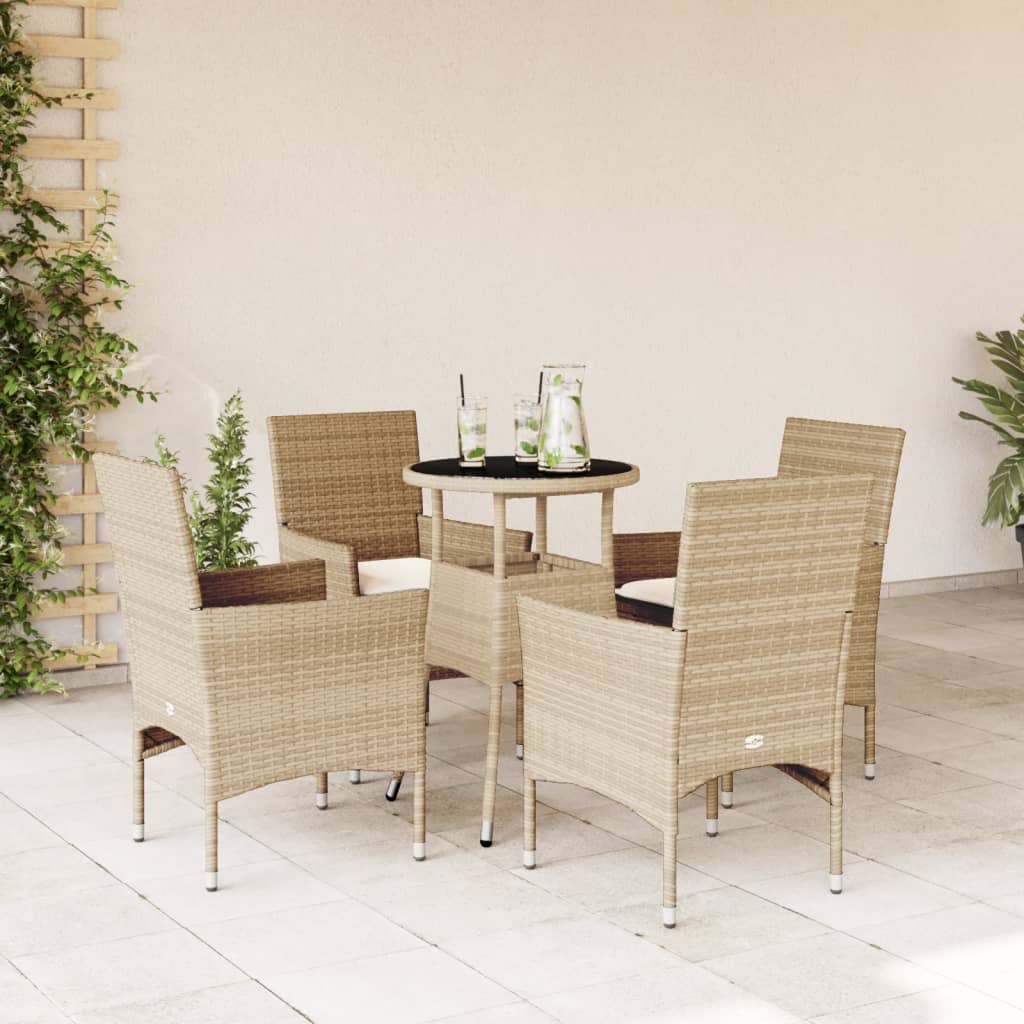5-delige Tuinset met kussens poly rattan en glas beige is nu te koop bij PeponiXL, paradijselijk wonen!