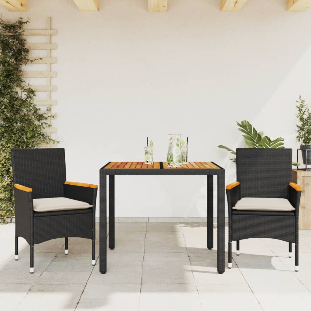 3-delige Tuinset met kussens poly rattan en acaciahout zwart is nu te koop bij PeponiXL, paradijselijk wonen!