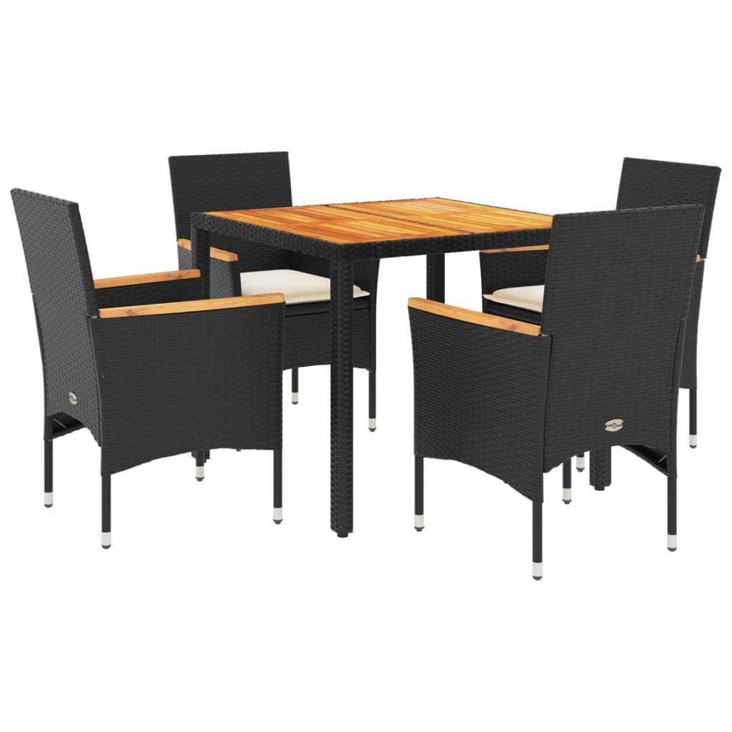 5-delige Tuinset met kussens poly rattan en acaciahout zwart is nu te koop bij PeponiXL, paradijselijk wonen!