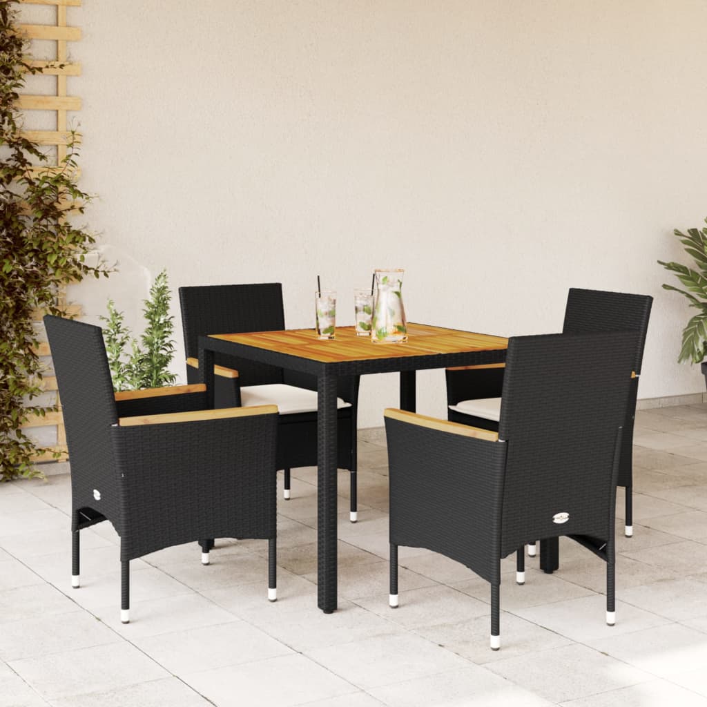 5-delige Tuinset met kussens poly rattan en acaciahout zwart is nu te koop bij PeponiXL, paradijselijk wonen!