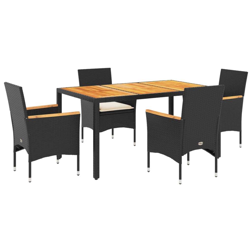 5-delige Tuinset met kussens poly rattan en acaciahouta zwart is nu te koop bij PeponiXL, paradijselijk wonen!
