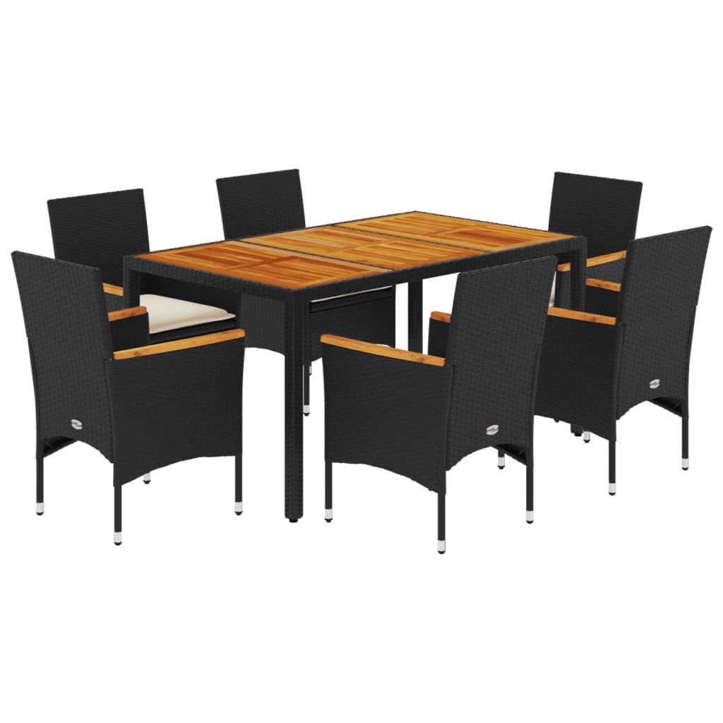 7-delige Tuinset met kussens poly rattan en acaciahout zwart is nu te koop bij PeponiXL, paradijselijk wonen!