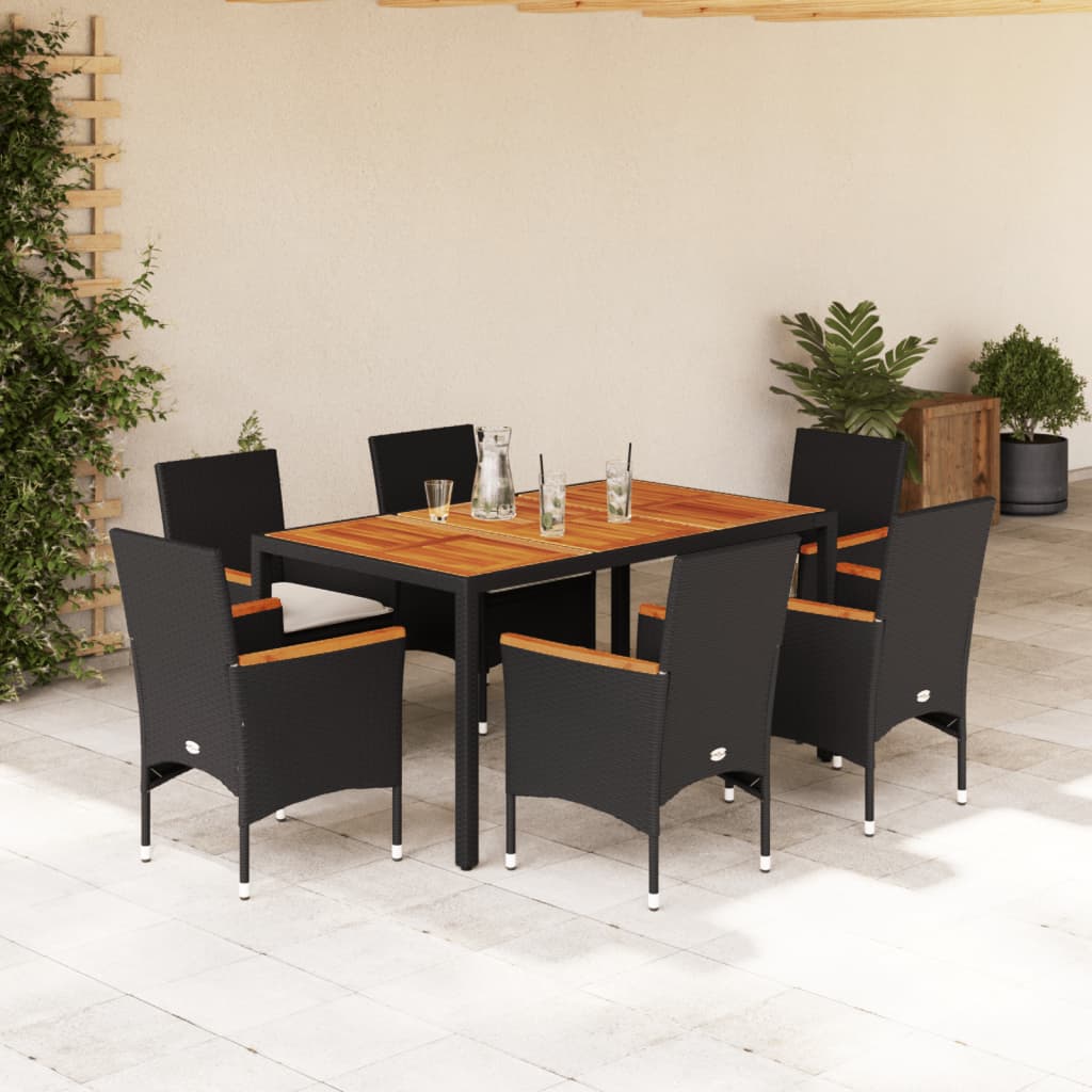 7-delige Tuinset met kussens poly rattan en acaciahout zwart is nu te koop bij PeponiXL, paradijselijk wonen!