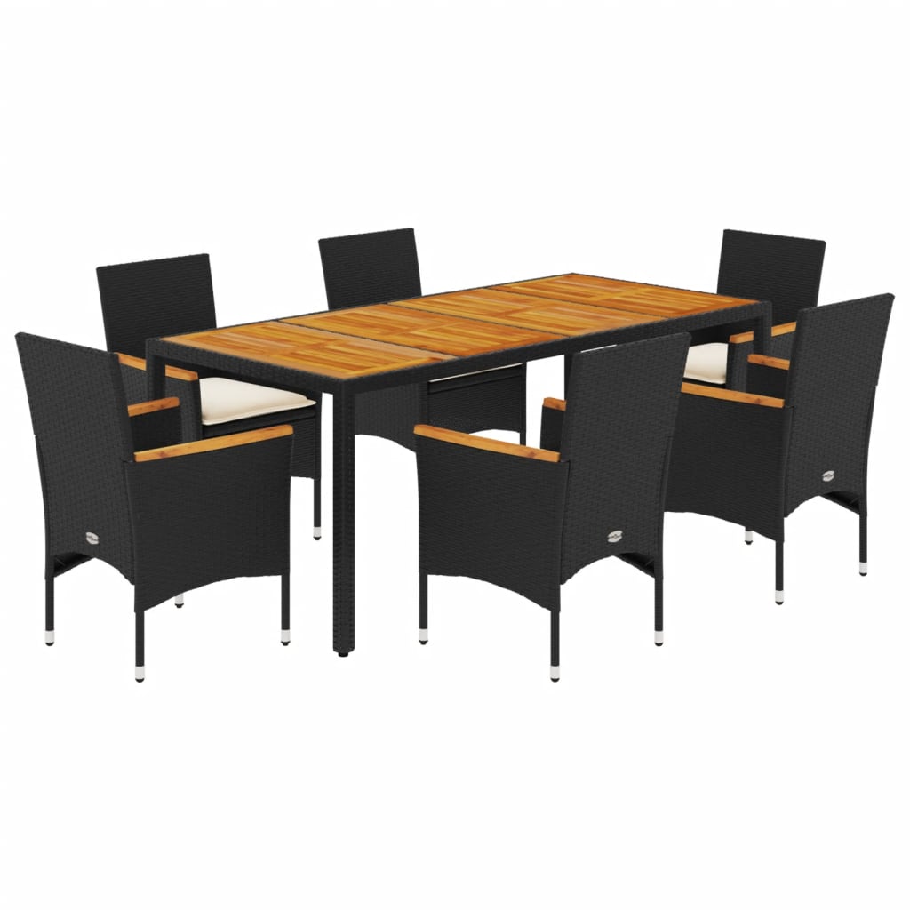 7-delige Tuinset met kussens poly rattan en acaciahout zwart is nu te koop bij PeponiXL, paradijselijk wonen!