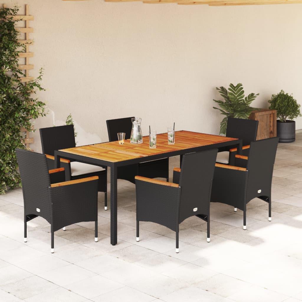 7-delige Tuinset met kussens poly rattan en acaciahout zwart is nu te koop bij PeponiXL, paradijselijk wonen!