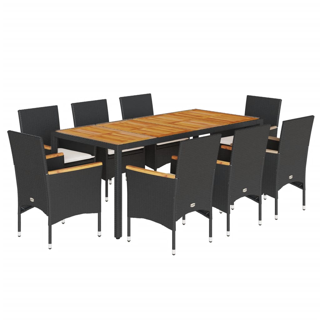 9-delige Tuinset met kussens poly rattan en acaciahout zwart is nu te koop bij PeponiXL, paradijselijk wonen!