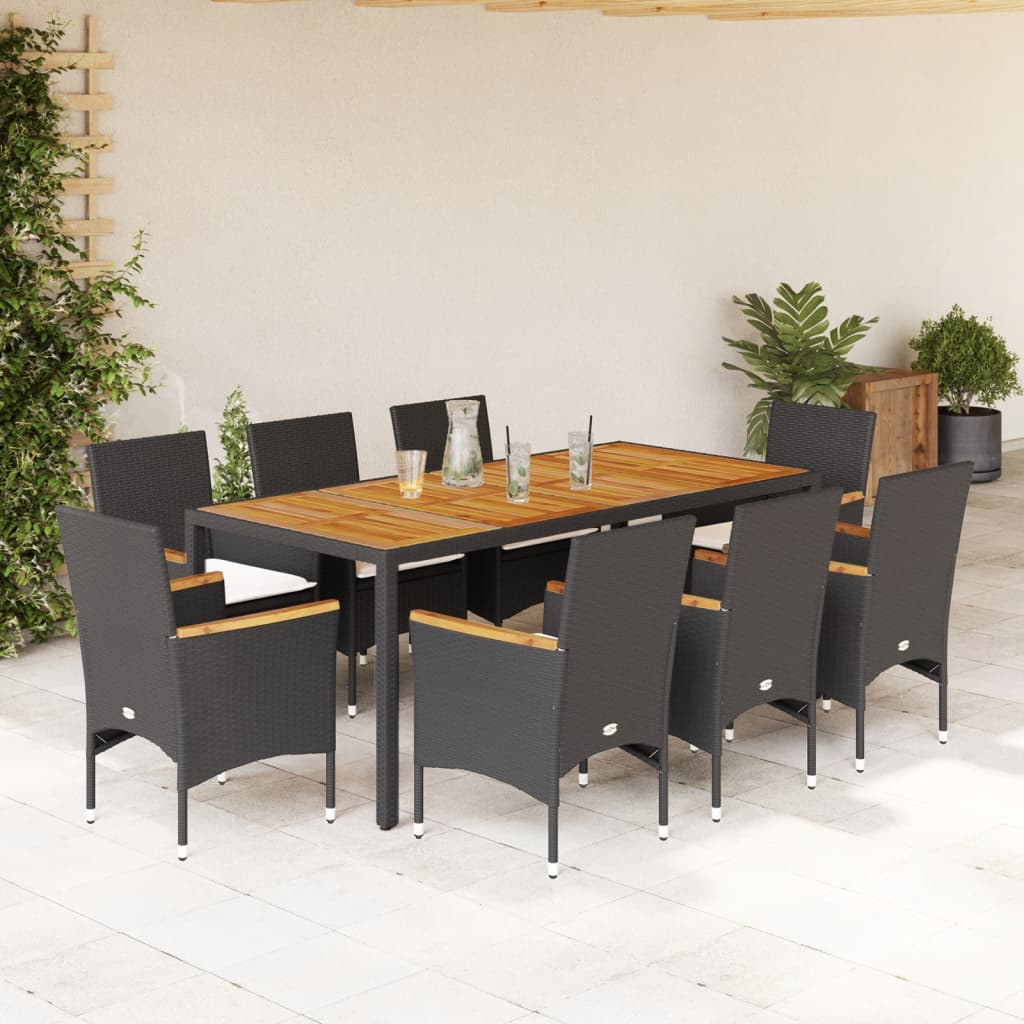 9-delige Tuinset met kussens poly rattan en acaciahout zwart is nu te koop bij PeponiXL, paradijselijk wonen!