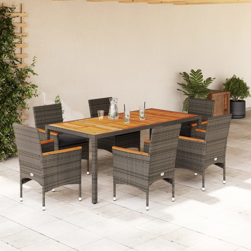 7-delige Tuinset met kussens poly rattan en acaciahout grijs is nu te koop bij PeponiXL, paradijselijk wonen!