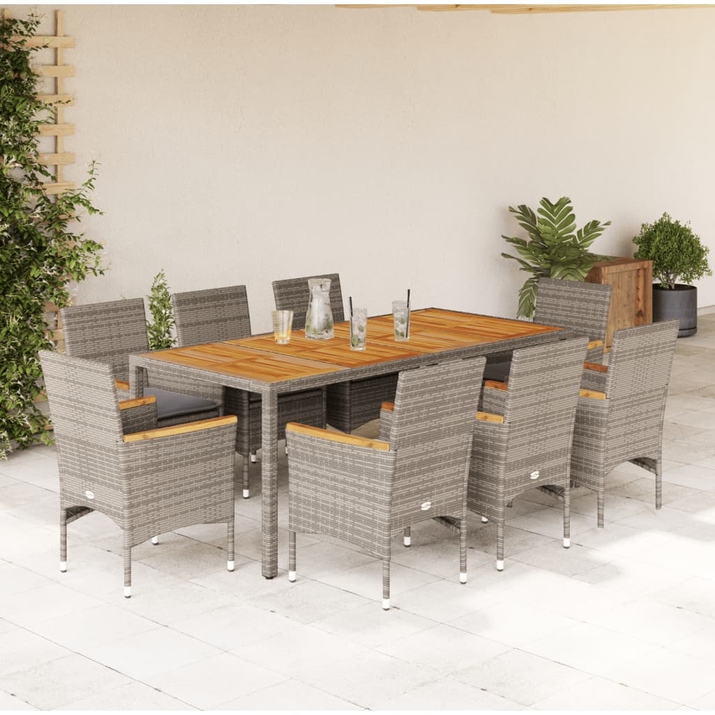 9-delige Tuinset met kussens poly rattan en acaciahout grijs is nu te koop bij PeponiXL, paradijselijk wonen!