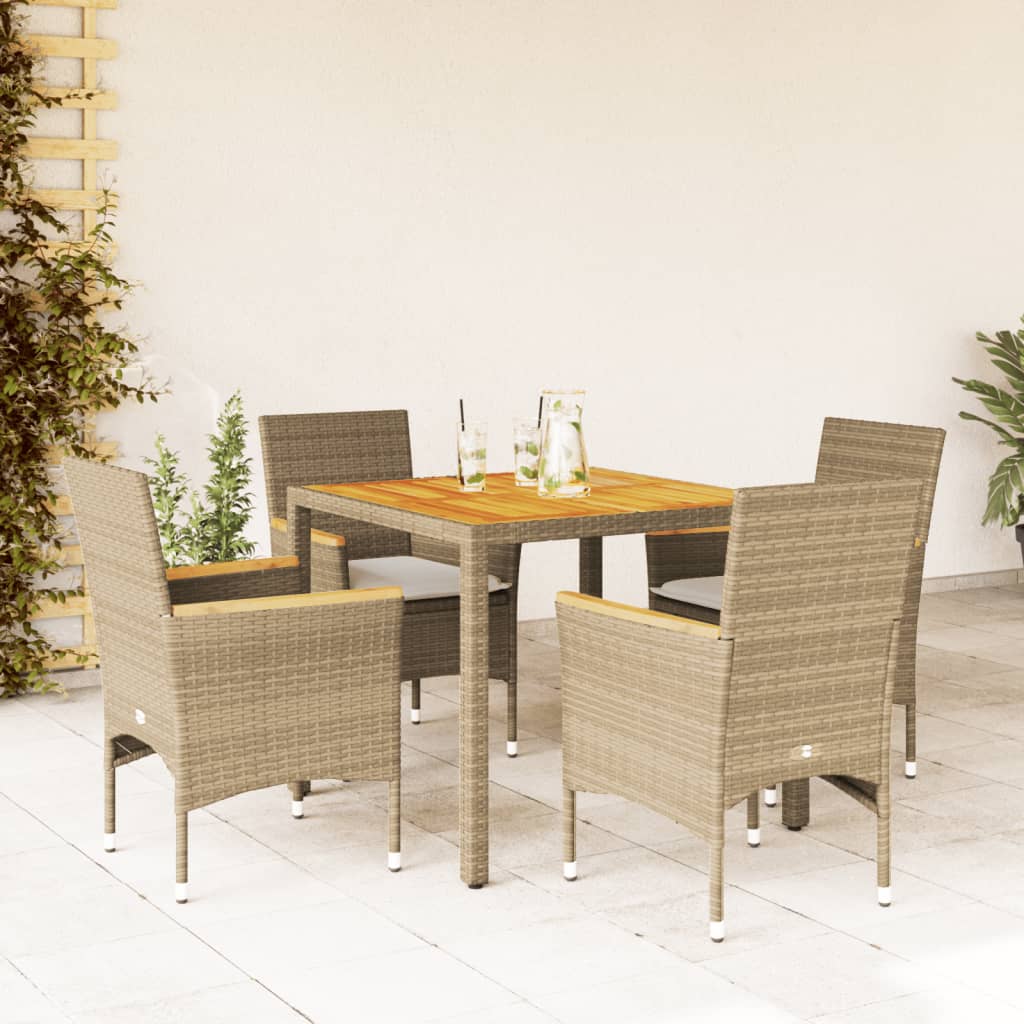 5-delige Tuinset met kussens poly rattan en acaciahout beige is nu te koop bij PeponiXL, paradijselijk wonen!