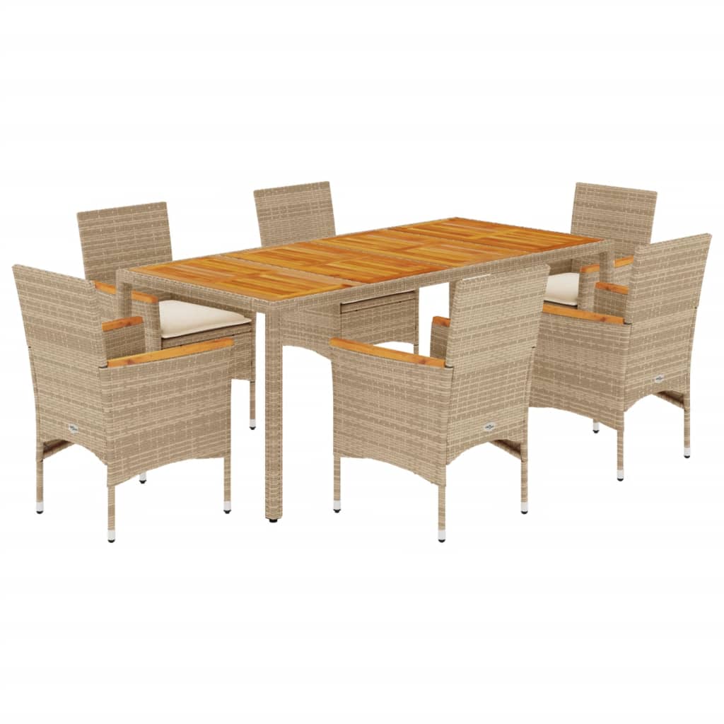7-delige Tuinset met kussens poly rattan en acaciahout beige is nu te koop bij PeponiXL, paradijselijk wonen!