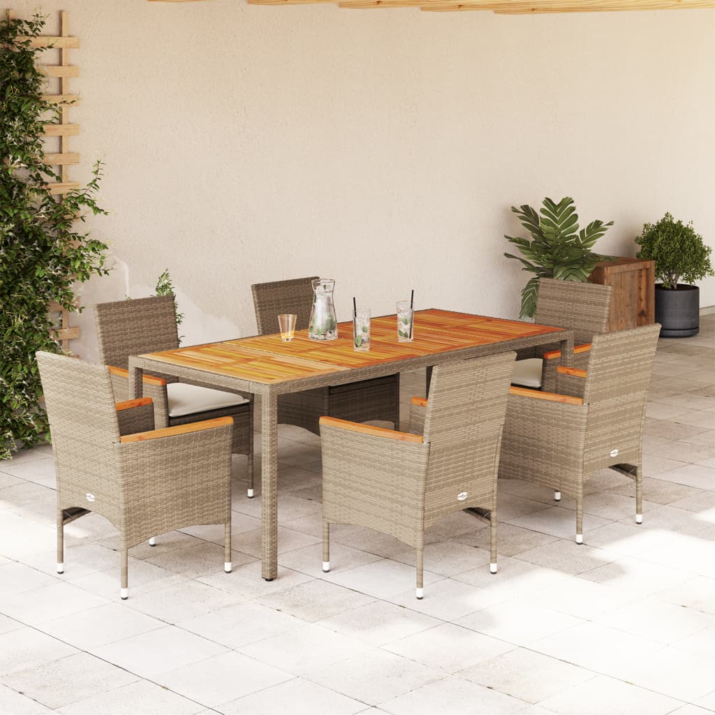 7-delige Tuinset met kussens poly rattan en acaciahout beige is nu te koop bij PeponiXL, paradijselijk wonen!