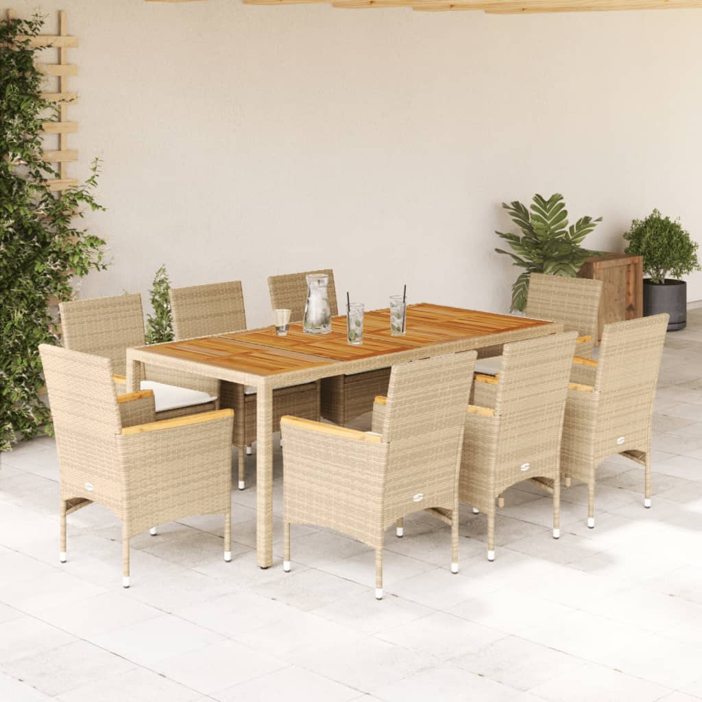 9-delige Tuinset met kussens poly rattan en acaciahout beige is nu te koop bij PeponiXL, paradijselijk wonen!