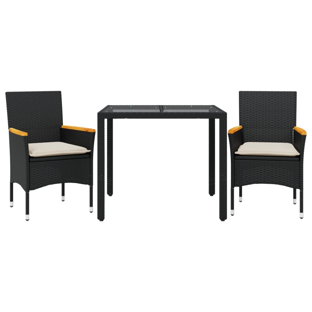 3-delige Tuinset met kussens poly rattan en glas zwart is nu te koop bij PeponiXL, paradijselijk wonen!