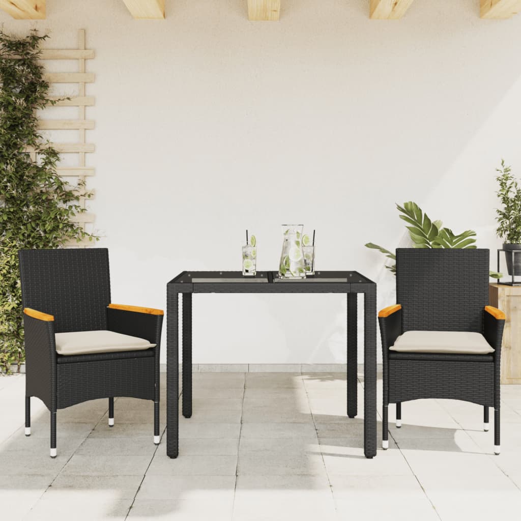 3-delige Tuinset met kussens poly rattan en glas zwart is nu te koop bij PeponiXL, paradijselijk wonen!