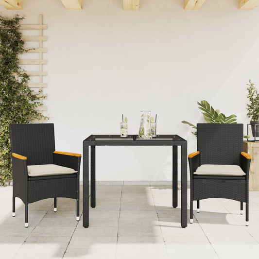 3-delige Tuinset met kussens poly rattan en glas zwart is nu te koop bij PeponiXL, paradijselijk wonen!