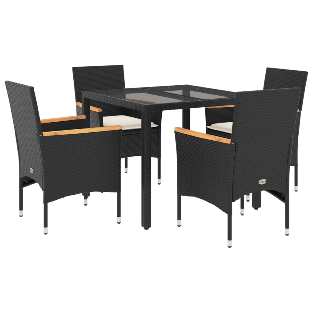 5-delige Tuinset met kussens poly rattan en glas zwart is nu te koop bij PeponiXL, paradijselijk wonen!