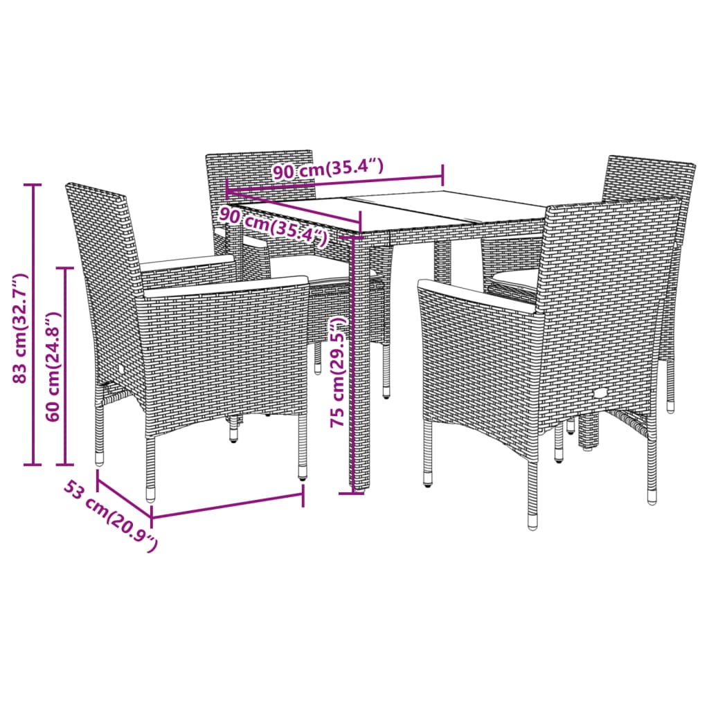 5-delige Tuinset met kussens poly rattan en glas zwart is nu te koop bij PeponiXL, paradijselijk wonen!