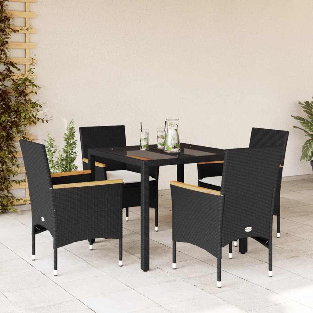 5-delige Tuinset met kussens poly rattan en glas zwart is nu te koop bij PeponiXL, paradijselijk wonen!