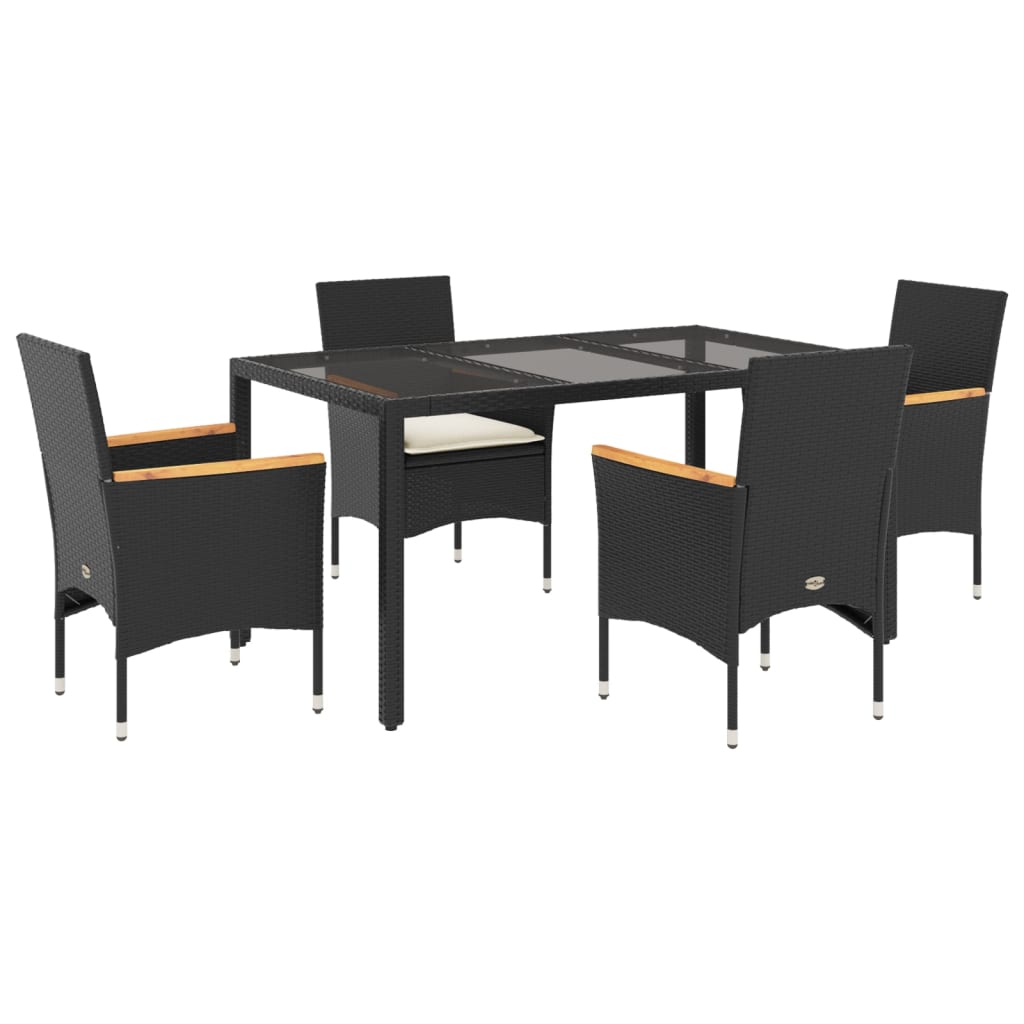 5-delige Tuinset met kussens poly rattan en glas zwart is nu te koop bij PeponiXL, paradijselijk wonen!