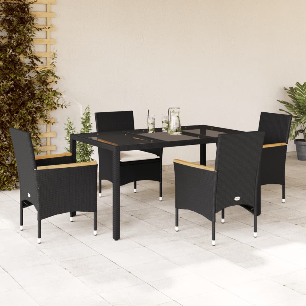 5-delige Tuinset met kussens poly rattan en glas zwart is nu te koop bij PeponiXL, paradijselijk wonen!