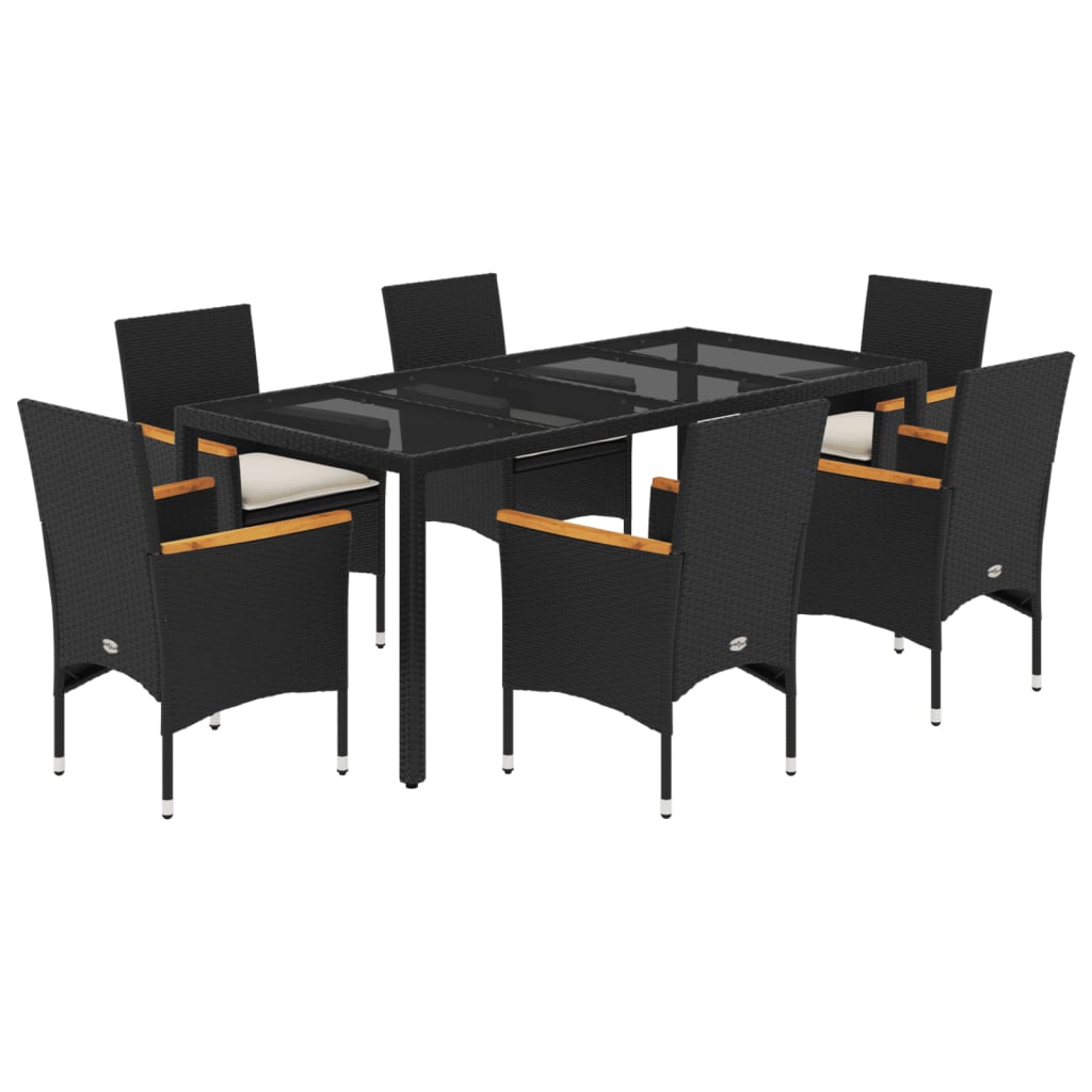 7-delige Tuinset met kussens poly rattan en acaciahout zwart is nu te koop bij PeponiXL, paradijselijk wonen!