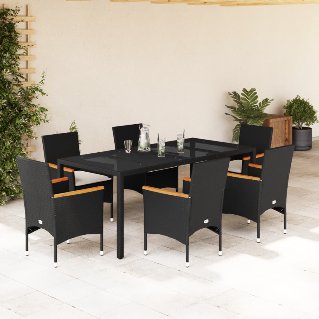 7-delige Tuinset met kussens poly rattan en acaciahout zwart is nu te koop bij PeponiXL, paradijselijk wonen!