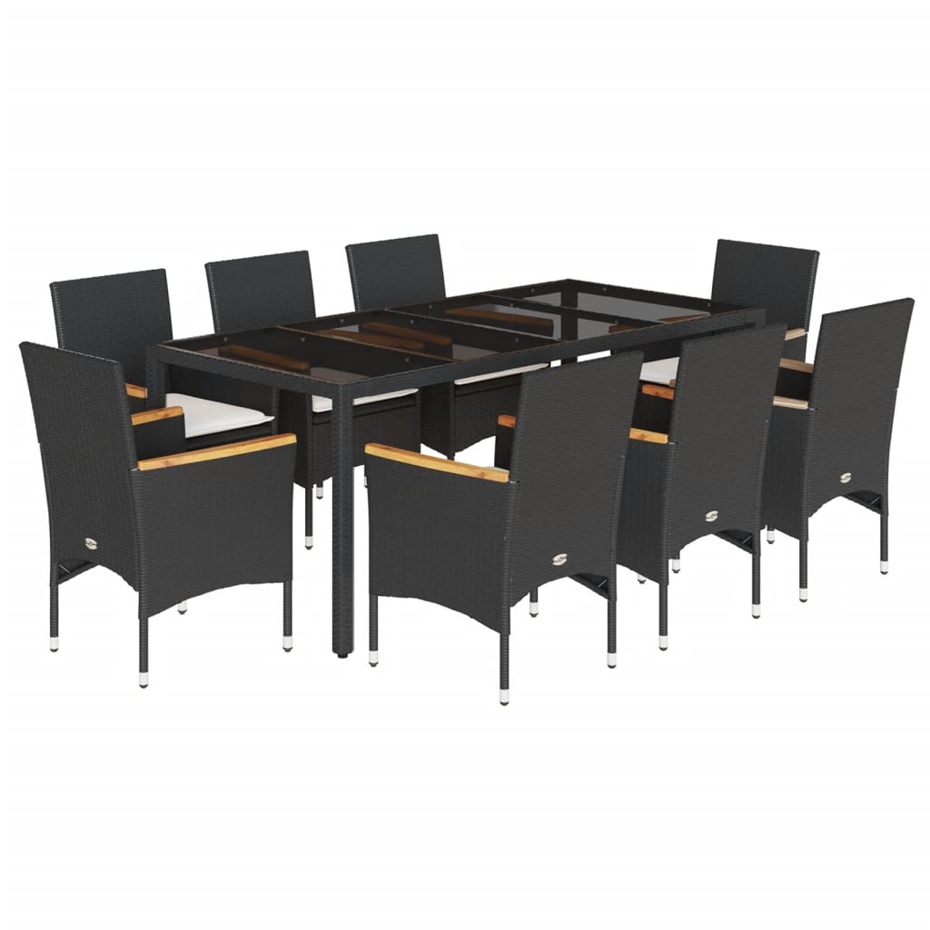 9-delige Tuinset met kussens poly rattan en glas zwart is nu te koop bij PeponiXL, paradijselijk wonen!