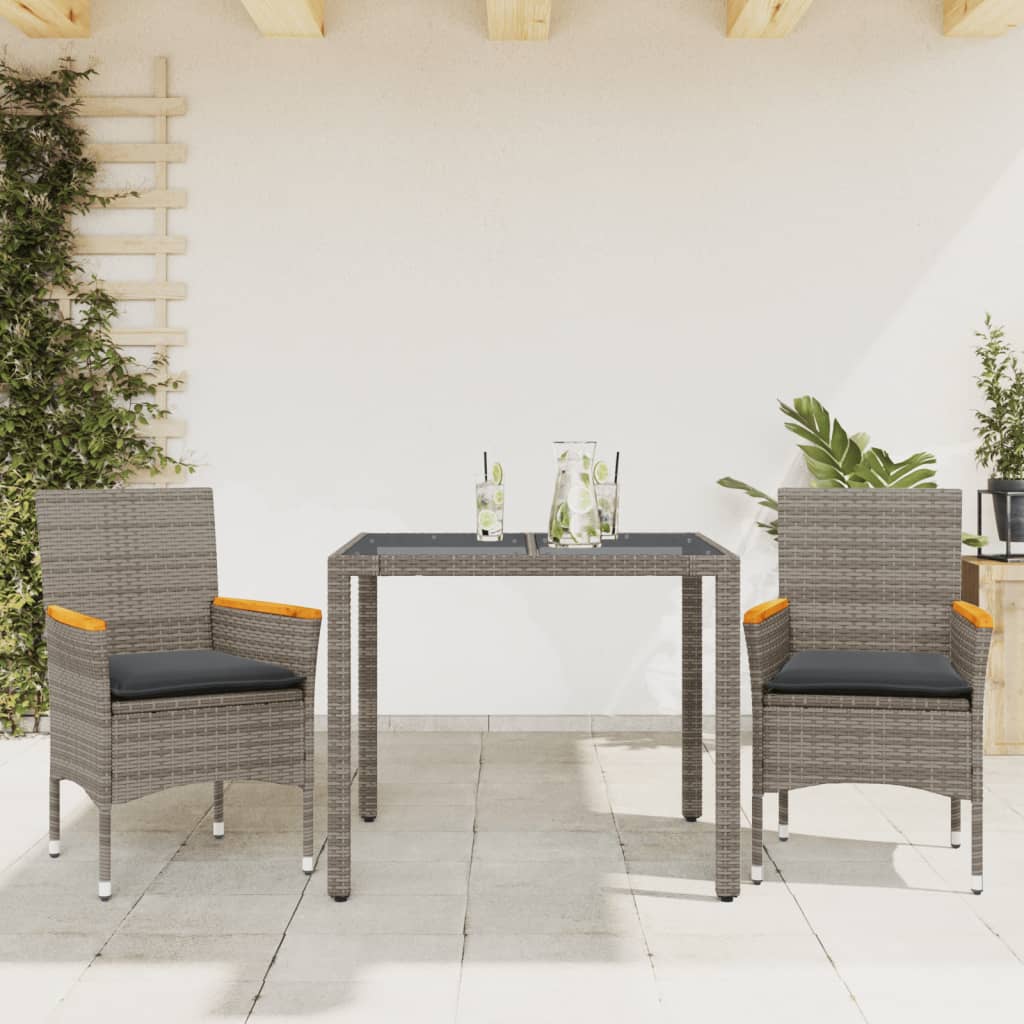 3-delige Tuinset met kussens poly rattan en glas grijs is nu te koop bij PeponiXL, paradijselijk wonen!