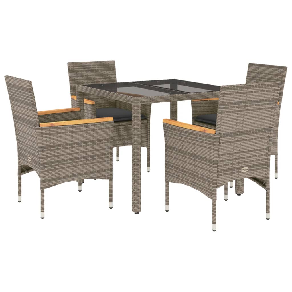 5-delige Tuinset met kussens poly rattan en glas grijs is nu te koop bij PeponiXL, paradijselijk wonen!