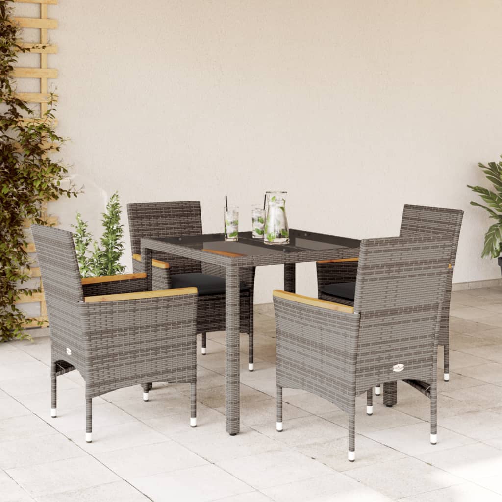 5-delige Tuinset met kussens poly rattan en glas grijs is nu te koop bij PeponiXL, paradijselijk wonen!
