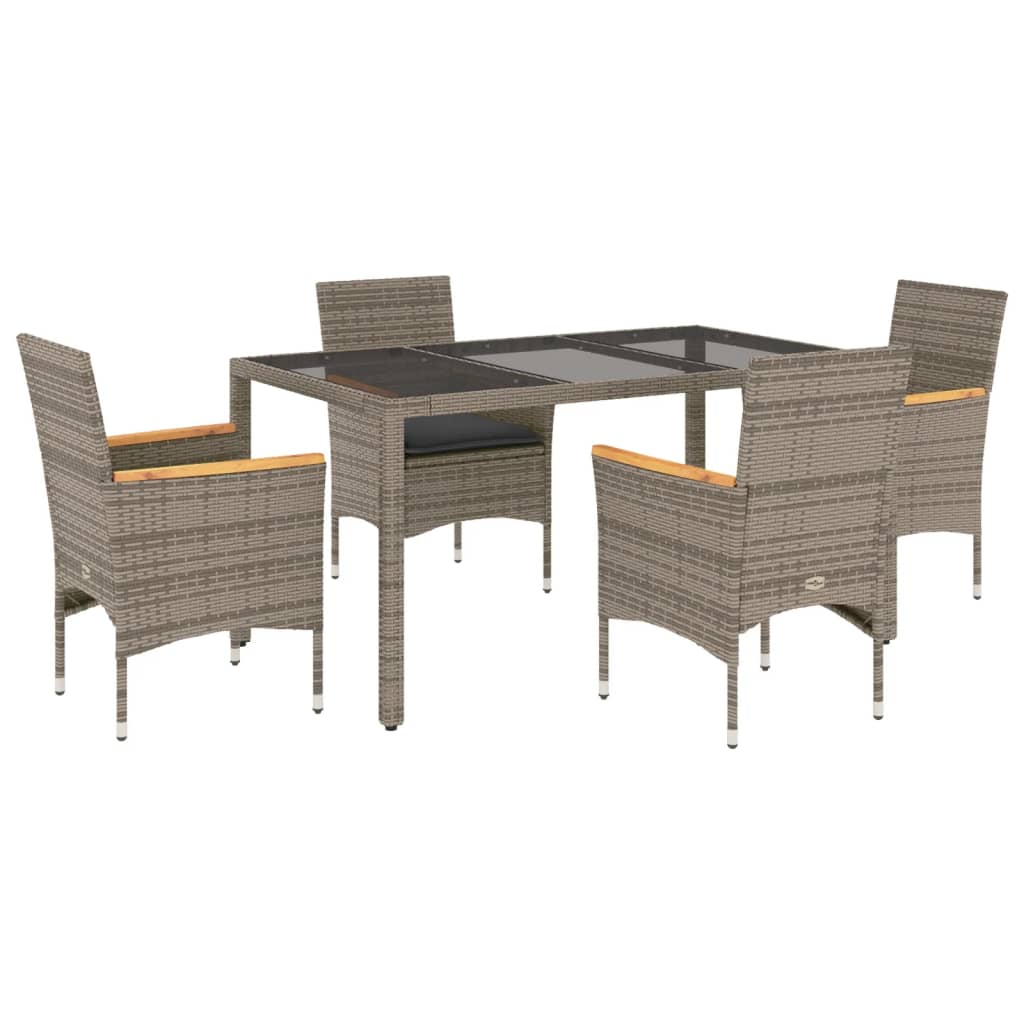 5-delige Tuinset met kussens poly rattan en glas grijs is nu te koop bij PeponiXL, paradijselijk wonen!
