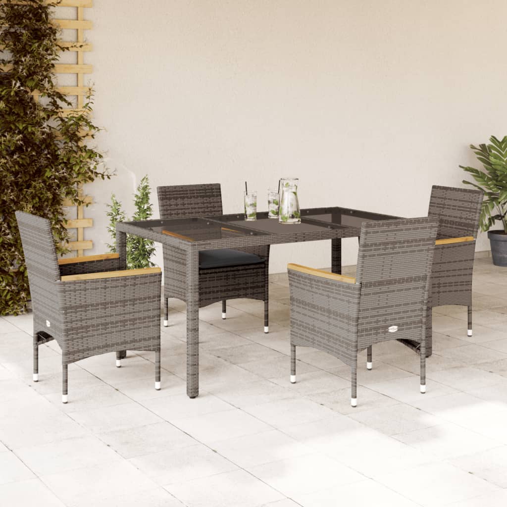 5-delige Tuinset met kussens poly rattan en glas grijs is nu te koop bij PeponiXL, paradijselijk wonen!