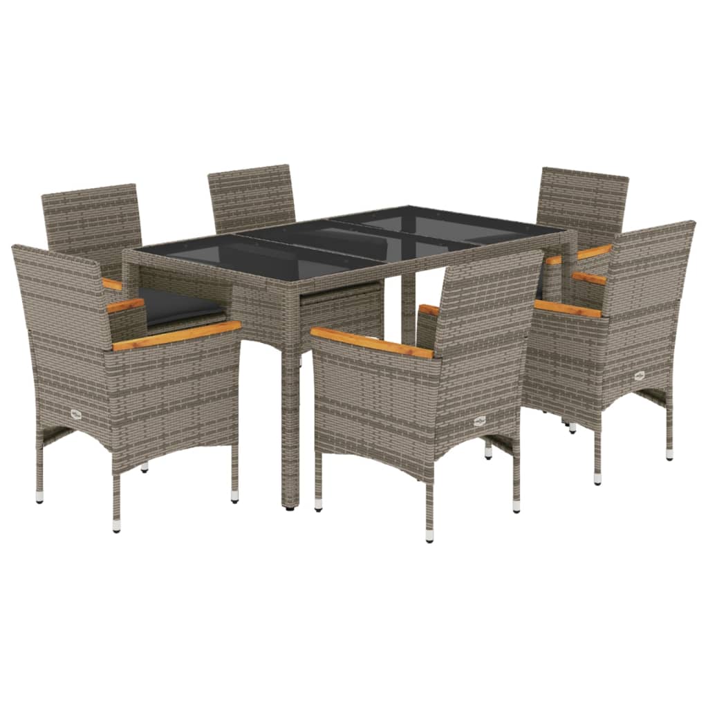 7-delige Tuinset met kussens poly rattan en glas grijs is nu te koop bij PeponiXL, paradijselijk wonen!