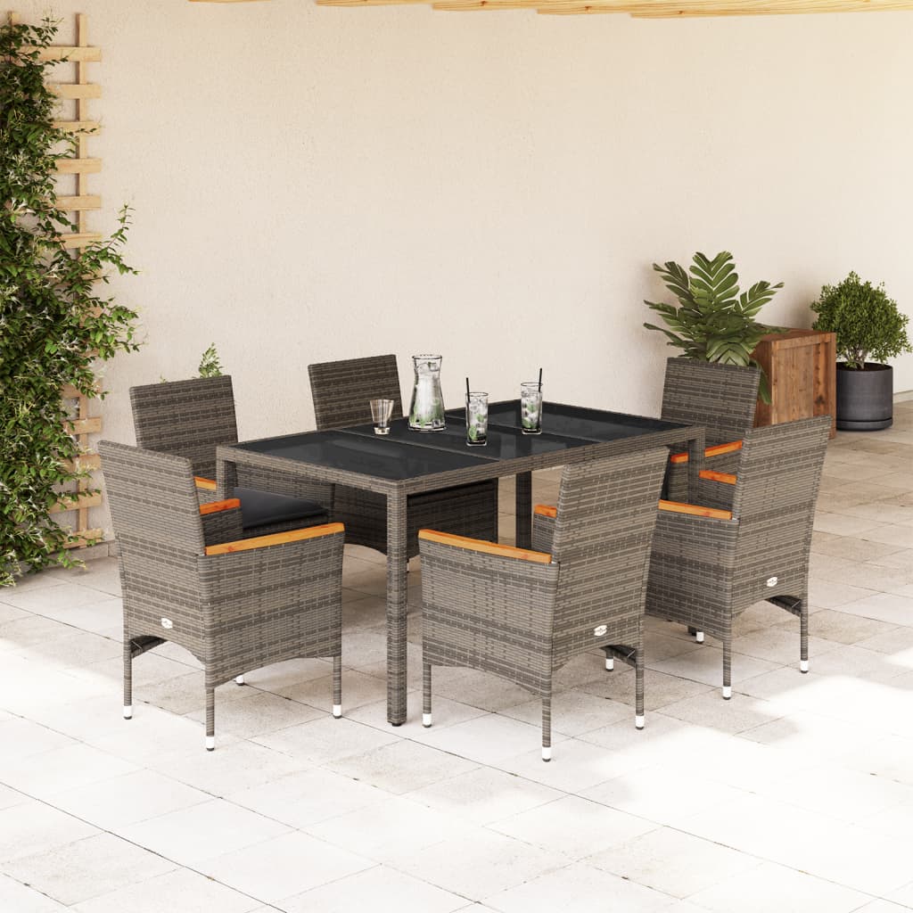 7-delige Tuinset met kussens poly rattan en glas grijs is nu te koop bij PeponiXL, paradijselijk wonen!