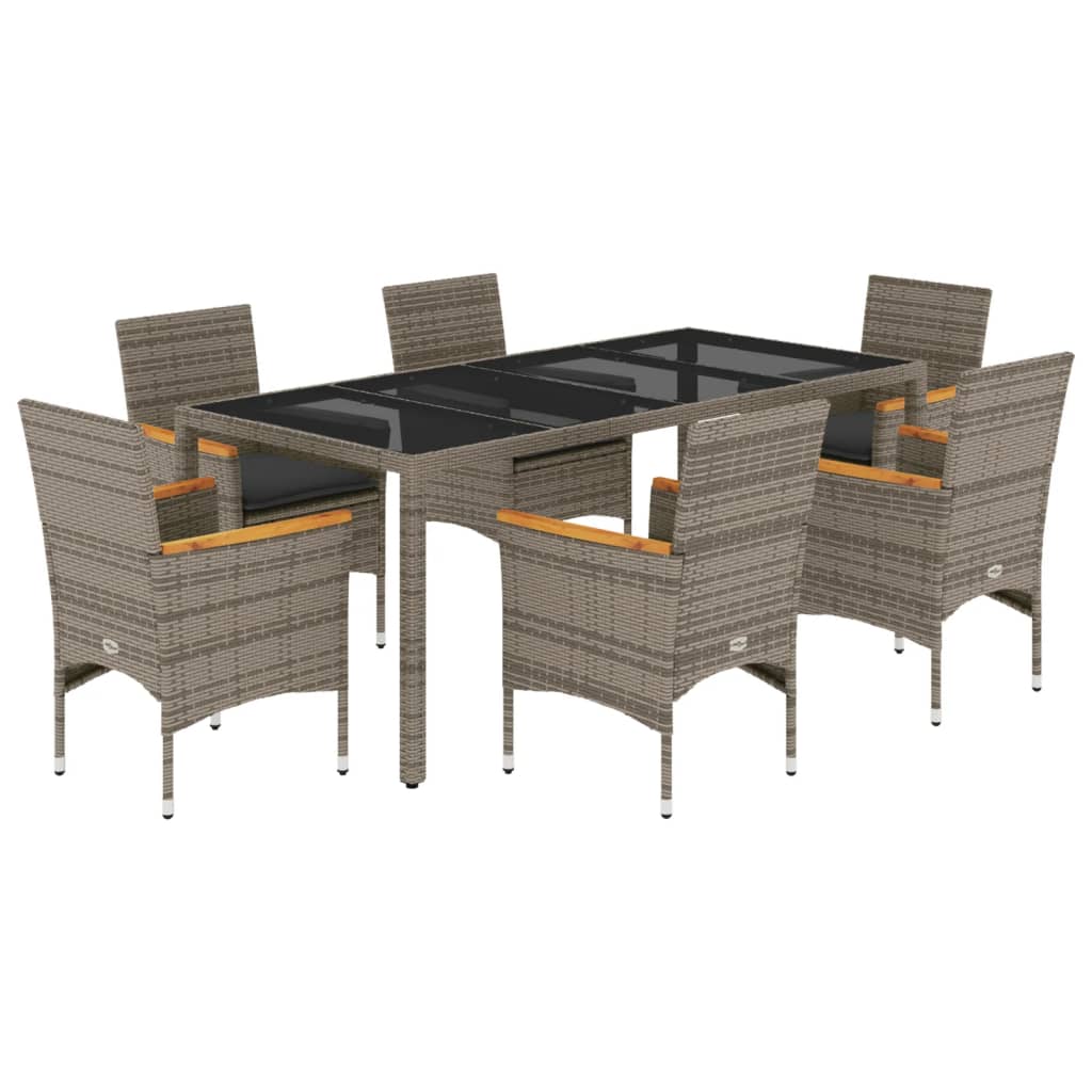 7-delige Tuinset met kussens poly rattan en glas grijs is nu te koop bij PeponiXL, paradijselijk wonen!