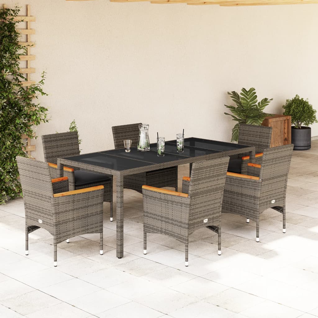 7-delige Tuinset met kussens poly rattan en glas grijs is nu te koop bij PeponiXL, paradijselijk wonen!