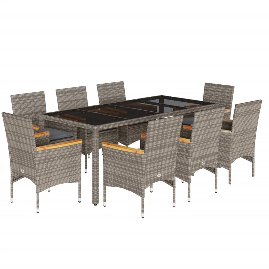 9-delige Tuinset met kussens poly rattan en glas grijs is nu te koop bij PeponiXL, paradijselijk wonen!