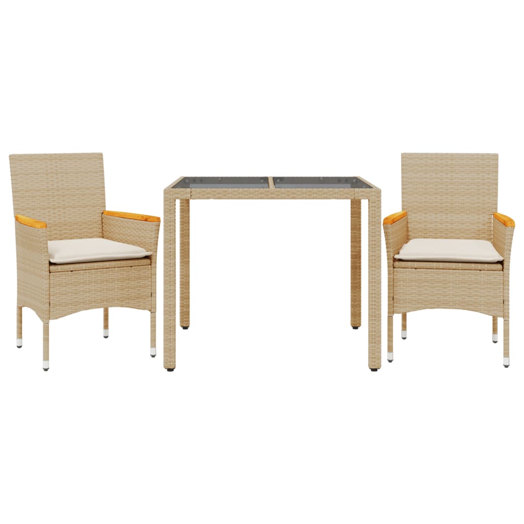 3-delige Tuinset met kussens poly rattan en glas beige is nu te koop bij PeponiXL, paradijselijk wonen!