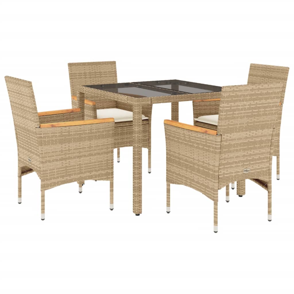 5-delige Tuinset met kussens poly rattan en glas beige is nu te koop bij PeponiXL, paradijselijk wonen!