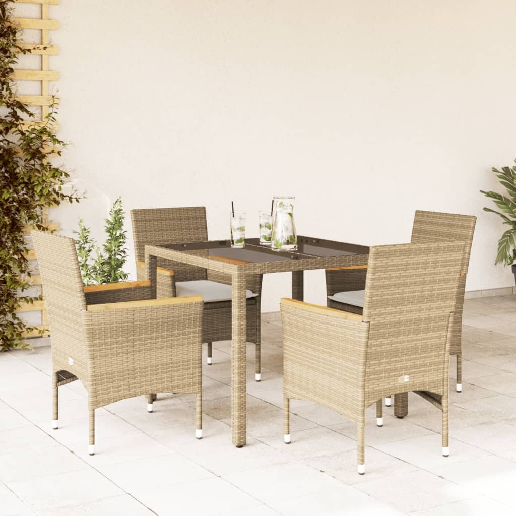 5-delige Tuinset met kussens poly rattan en glas beige is nu te koop bij PeponiXL, paradijselijk wonen!