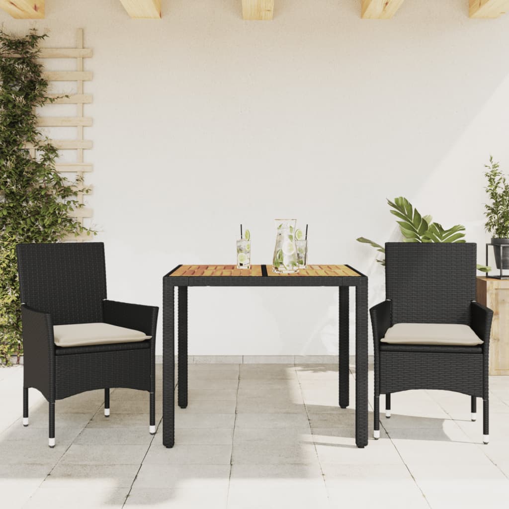 3-delige Tuinset met kussens poly rattan en acaciahout zwart is nu te koop bij PeponiXL, paradijselijk wonen!