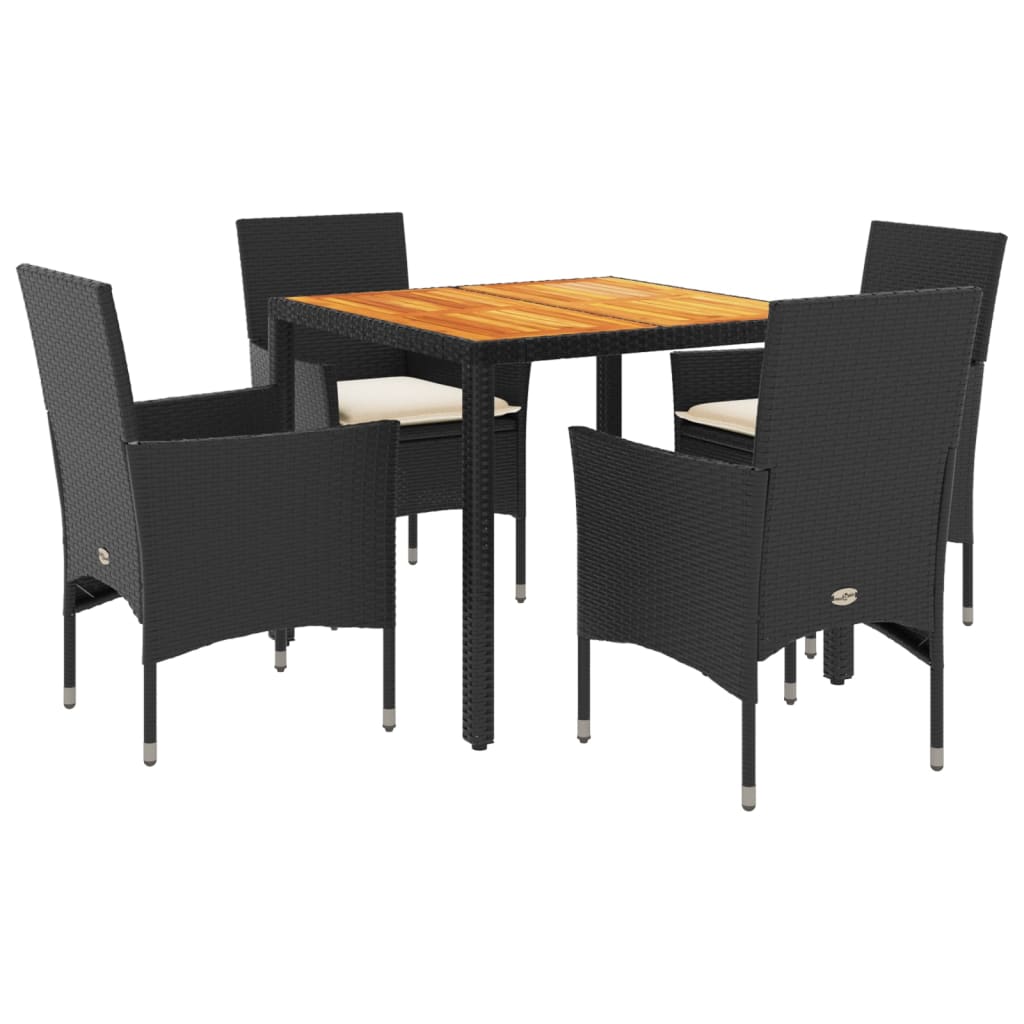 5-delige Tuinset met kussens poly rattan en acaciahout zwart is nu te koop bij PeponiXL, paradijselijk wonen!