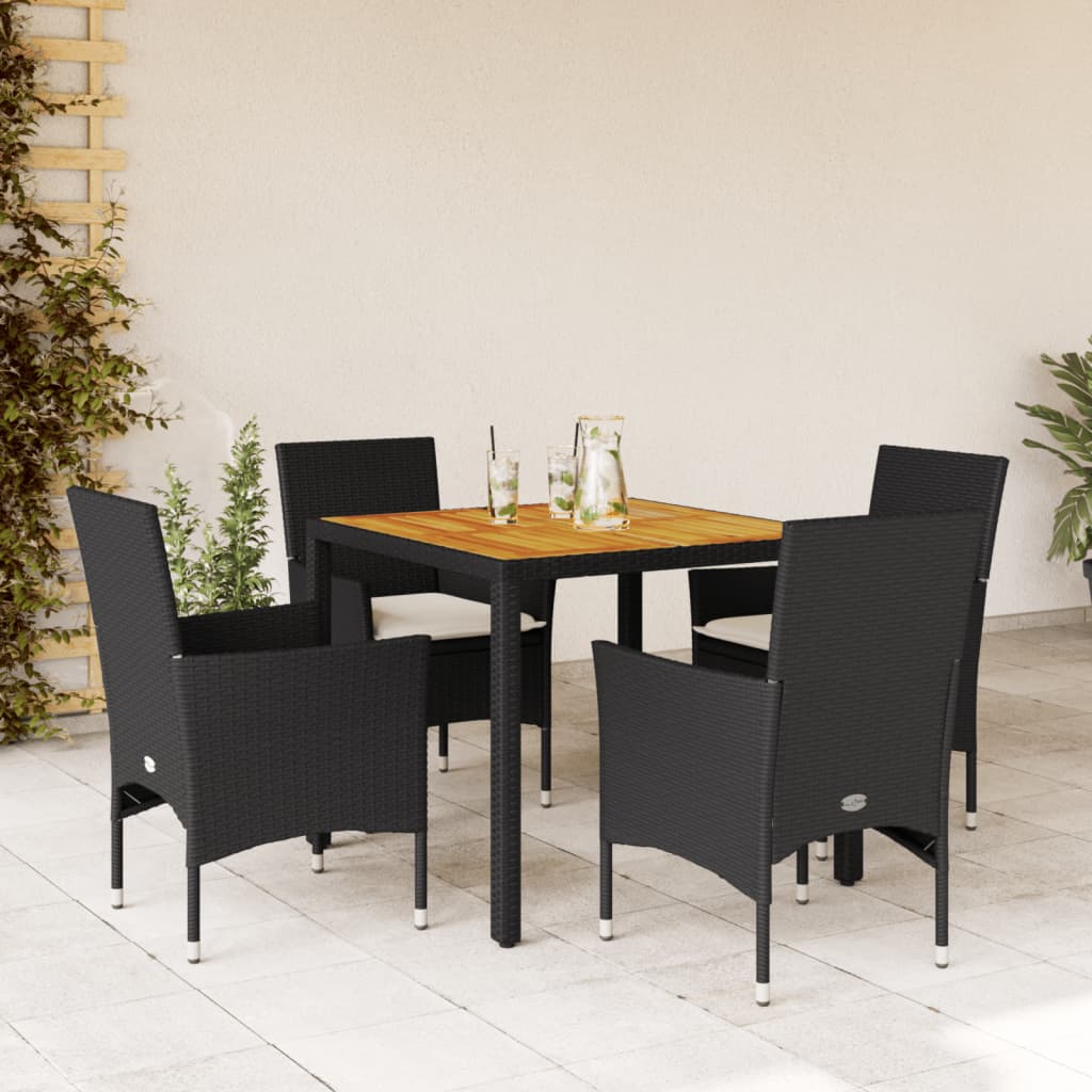 5-delige Tuinset met kussens poly rattan en acaciahout zwart is nu te koop bij PeponiXL, paradijselijk wonen!