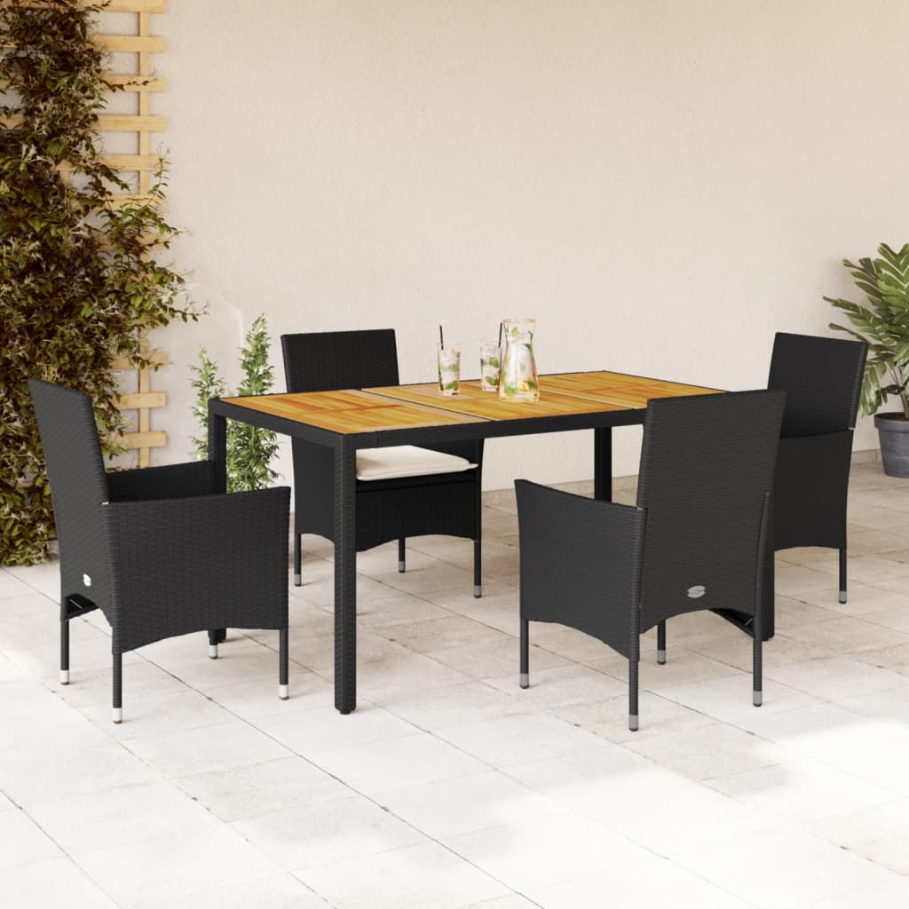 5-delige Tuinset met kussens poly rattan en acaciahout zwart is nu te koop bij PeponiXL, paradijselijk wonen!